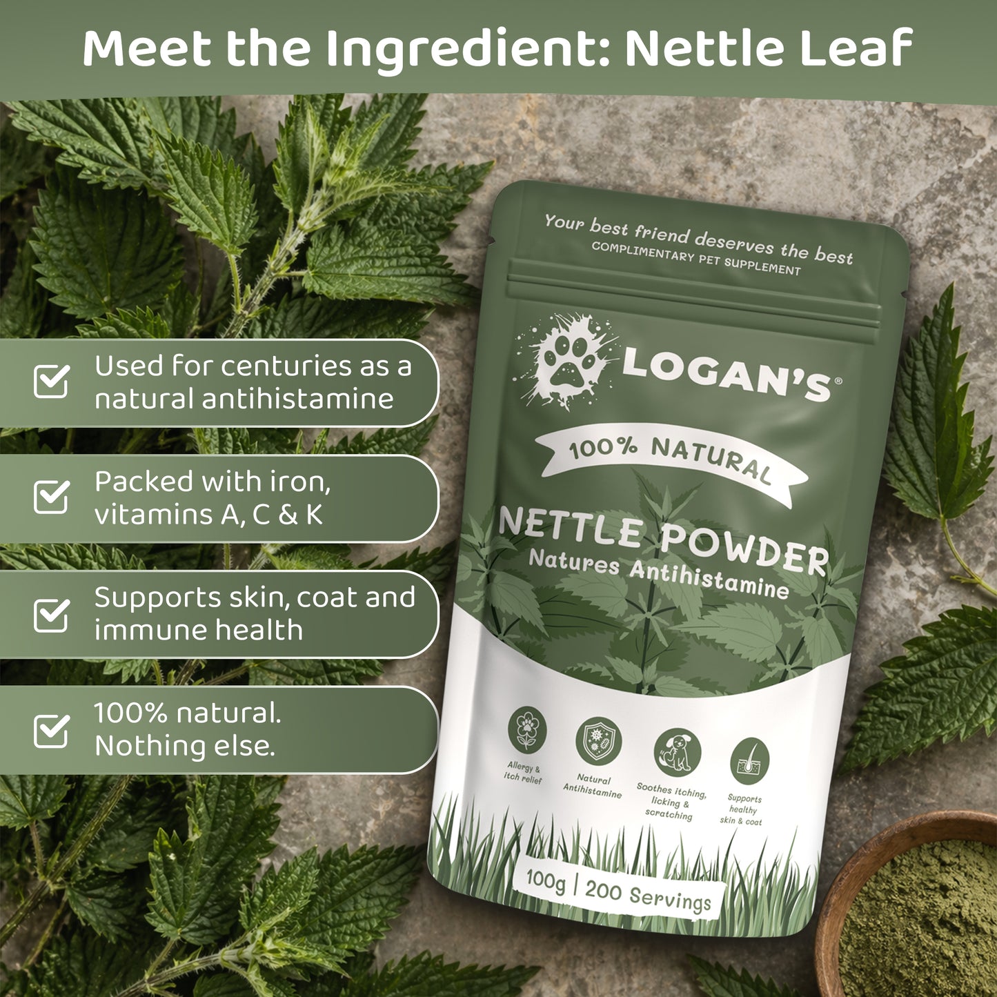 Nettle Powder – Natural Antihistamine for Dogs & Cats