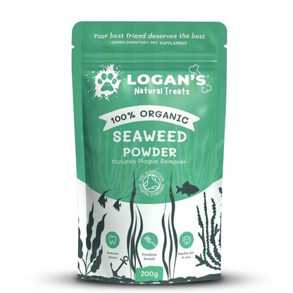 Front view of Logan’s Seaweed Powder pouch – natural dental and thyroid support supplement for UK trade customers